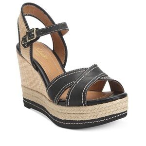Clarks Indigo Amelia Air Wedge Sandals Black Lather Women’s 7.5 Espadrille